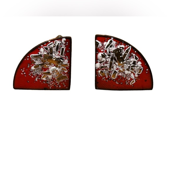 SUZAN Vintage Mid Century Modern Copper & Enamel Cufflinks EUC - Picture 2 of 3